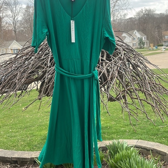 Nicole Miller v neck 3/4 sleeve belted maxi spring dress grass green size XL NWT - Picture 8 of 17